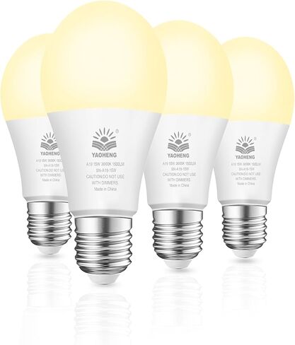 لمبة إضاءة LED A19، مصابيح LED مكافئة 100 وات، ضوء نهاري أبيض 5000 كلفن، 1500 لومن، قاعدة E26 قياسية، مصابيح إضاءة فائقة السطوع 15 وات غير قابلة للتعتيم للمنزل، مصباح مكتب، مدرج في قائمة ETL (4 عبوات) in Saudi Arabia