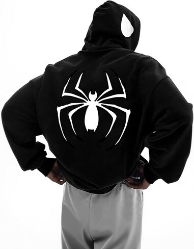 Mens Oversized Graphic Hoodies Pullover Spider Print Long Sleeve Drawstring Sweatshirt Casual Trendy Clothes in Saudi Arabia
