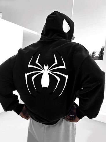 Mens Oversized Graphic Hoodies Pullover Spider Print Long Sleeve Drawstring Sweatshirt Casual Trendy Clothes in Saudi Arabia