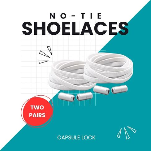 COJU Tidy Laces (قفل كبسولة) - زوجان من أربطة الأحذية المرنة بدون ربط، كبسولات ذات قفل ملتوي، أربطة مسطحة 8 مم، سهلة الارتداء للبالغين والأطفال in Kuwait