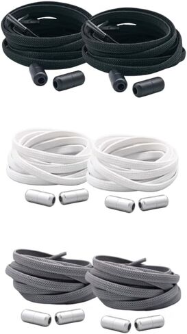 COJU Tidy Laces (قفل كبسولة) - زوجان من أربطة الأحذية المرنة بدون ربط، كبسولات ذات قفل ملتوي، أربطة مسطحة 8 مم، سهلة الارتداء للبالغين والأطفال in Kuwait