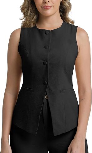 V VOCNI Suit Vest Tops for Women Waistcoat Dressy Casual Sleeveless Button Trendy Fashion Blazer Vest Top in Saudi Arabia