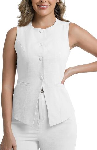 V VOCNI Suit Vest Tops for Women Waistcoat Dressy Casual Sleeveless Button Trendy Fashion Blazer Vest Top in Saudi Arabia