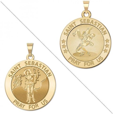 PicturesOnGold.com Wrestling - Saint Sebastian Doubledside Sports Religious Medal - 2/3 Inch Size of Dime, Sterling Silver in Saudi Arabia