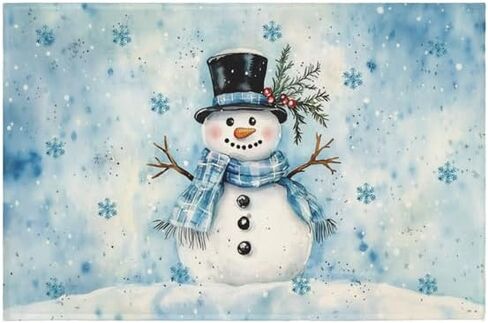 Blue Snowman Christmas Entryway Rugs 2x3 Winter Home Decor Doormat Small Non-Slip Low Pile Front Door Mat Washable Throw Rugs for Kitchen Bedroom Bathroom Xmas Holiday Decor in Saudi Arabia