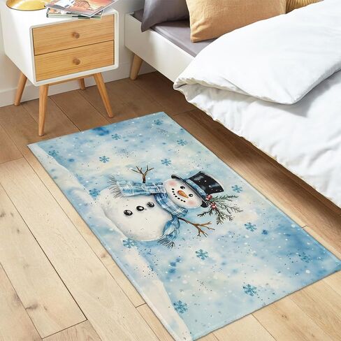 Blue Snowman Christmas Entryway Rugs 2x3 Winter Home Decor Doormat Small Non-Slip Low Pile Front Door Mat Washable Throw Rugs for Kitchen Bedroom Bathroom Xmas Holiday Decor in Saudi Arabia
