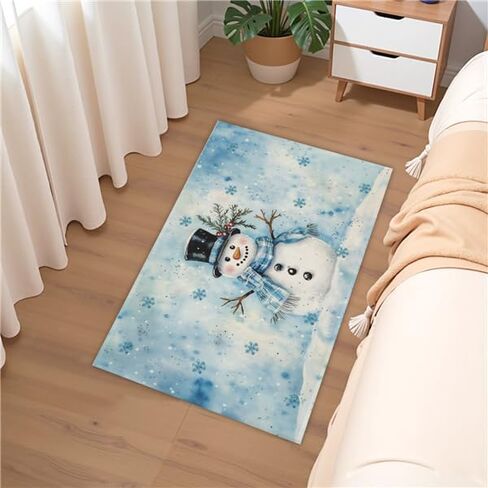 Blue Snowman Christmas Entryway Rugs 2x3 Winter Home Decor Doormat Small Non-Slip Low Pile Front Door Mat Washable Throw Rugs for Kitchen Bedroom Bathroom Xmas Holiday Decor in Saudi Arabia