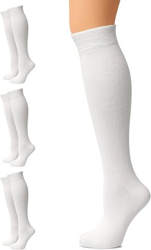 Women's Cotton Knee High Socks, Long Tube Dress Socks | Soft, Lightweight & Stretchy | Shoe Size: 5-8/8-11, 3 Pairs in Saudi Arabia