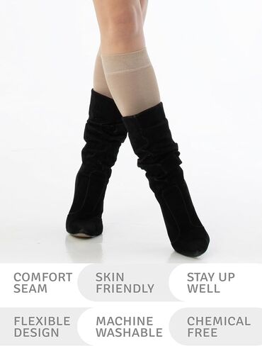 Women's Cotton Knee High Socks, Long Tube Dress Socks | Soft, Lightweight & Stretchy | Shoe Size: 5-8/8-11, 3 Pairs in Saudi Arabia