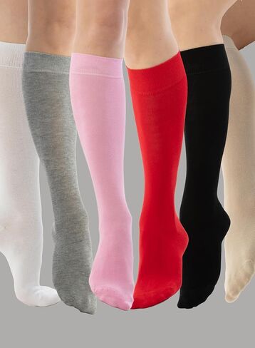 Women's Cotton Knee High Socks, Long Tube Dress Socks | Soft, Lightweight & Stretchy | Shoe Size: 5-8/8-11, 3 Pairs in Saudi Arabia
