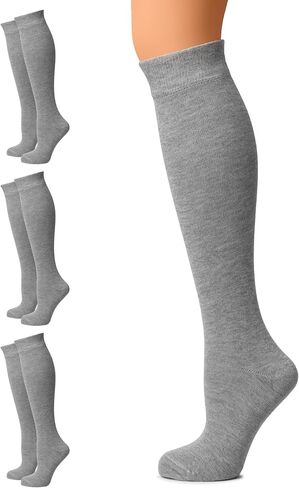 Women's Cotton Knee High Socks, Long Tube Dress Socks | Soft, Lightweight & Stretchy | Shoe Size: 5-8/8-11, 3 Pairs in Saudi Arabia