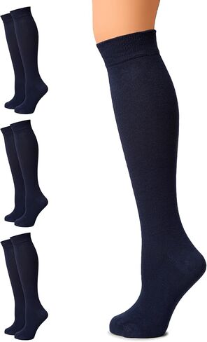 Women's Cotton Knee High Socks, Long Tube Dress Socks | Soft, Lightweight & Stretchy | Shoe Size: 5-8/8-11, 3 Pairs in Saudi Arabia