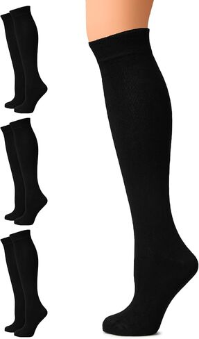 Women's Cotton Knee High Socks, Long Tube Dress Socks | Soft, Lightweight & Stretchy | Shoe Size: 5-8/8-11, 3 Pairs in Saudi Arabia