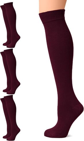 Women's Cotton Knee High Socks, Long Tube Dress Socks | Soft, Lightweight & Stretchy | Shoe Size: 5-8/8-11, 3 Pairs in Saudi Arabia