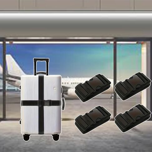 4PCS Black Adjustable Luggage Security Strap – Heavy‑Duty Baggage Belt for Checked & Carry‑On Suitcases, Durable Travel Packing Accessory in Saudi Arabia