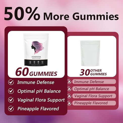 Nuora Feminine Balance Gummies, Premium Feminine Balance Gummies, Vegan Hawaiian Pineapple, Vaginal Health Support, Gluten-Free, 60 Gummies (1) in Saudi Arabia