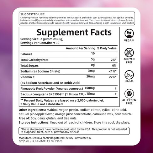 Nuora Feminine Balance Gummies, Premium Feminine Balance Gummies, Vegan Hawaiian Pineapple, Vaginal Health Support, Gluten-Free, 60 Gummies (1) in Saudi Arabia
