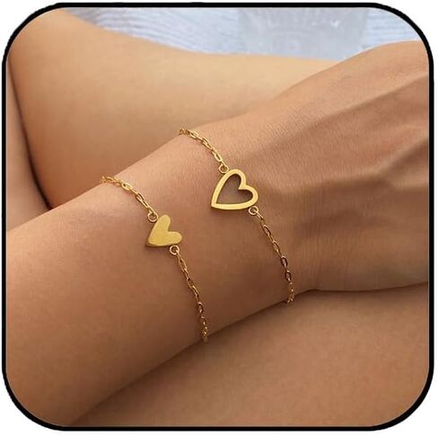 Aluinn Love Heart Bracelet Set For Friendship Bracelet Love Two cute Bracelet Pack Charms Solitaire Bracelet For Women Friend in Saudi Arabia