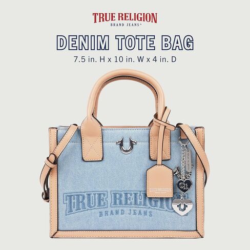 True Religion Tote Bag, Women's Bombe Logo Travel Purse Handbag, Denim in Saudi Arabia