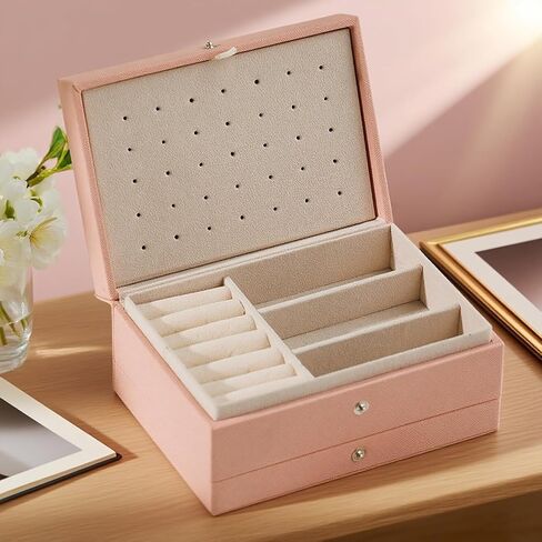 Square Three Layers Jewelry Storage Box for Women, Womens Portable Jewelry Case for Earring Necklace Ring in Saudi Arabia