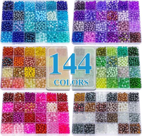 XSEINO About 7200PCS 6mm Glass Beads Bracelet Making Kit,144 Assorted Colors Crystal Glass Beads for Bracelet and Jewelry Making and DIY Crafts,Friendship Gifts,to Give to Friends, Family in Saudi Arabia