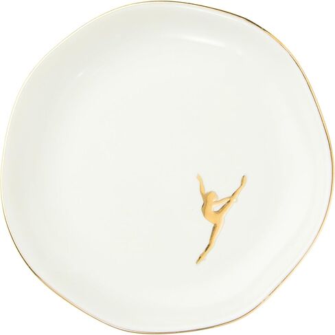 InnoBeta Dancer Gifts for Women, Gifts for a Dancer Ceramic Jewelry Tray, Decorative Trinket Dish for Rings Earrings Necklaces Bracelet Watch Keys, 4.75", White Surface Gold in Saudi Arabia