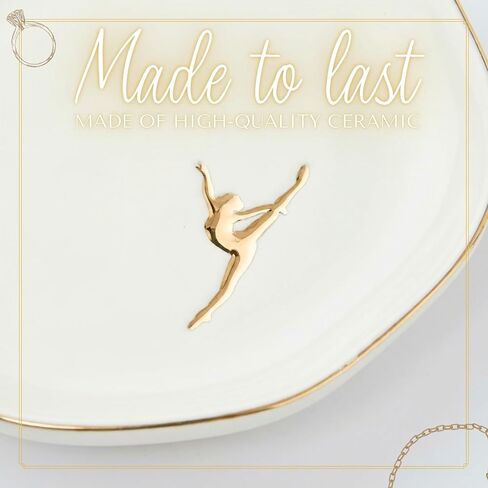 InnoBeta Dancer Gifts for Women, Gifts for a Dancer Ceramic Jewelry Tray, Decorative Trinket Dish for Rings Earrings Necklaces Bracelet Watch Keys, 4.75", White Surface Gold in Saudi Arabia