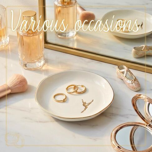 InnoBeta Dancer Gifts for Women, Gifts for a Dancer Ceramic Jewelry Tray, Decorative Trinket Dish for Rings Earrings Necklaces Bracelet Watch Keys, 4.75", White Surface Gold in Saudi Arabia
