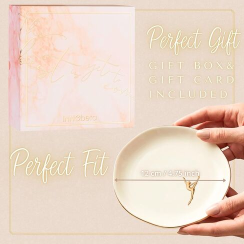 InnoBeta Dancer Gifts for Women, Gifts for a Dancer Ceramic Jewelry Tray, Decorative Trinket Dish for Rings Earrings Necklaces Bracelet Watch Keys, 4.75", White Surface Gold in Saudi Arabia