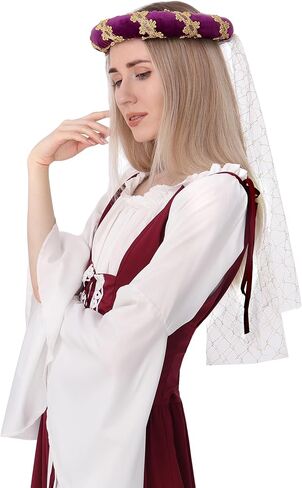 Renaissance Padded Roll Hat with Veil Hair Accessory Medieval Headdress Headpiece in Saudi Arabia