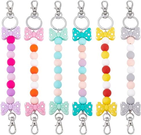 PH PandaHall 6pcs الماوس الأذن حامل المفاتيح Bowknot سيليكون الخرز المفاتيح، 8.5 بوصة مطرز الحبل سلاسل المفاتيح الملحقات لعصابة عرض منظم حقيبة شنقا الديكور in Saudi Arabia