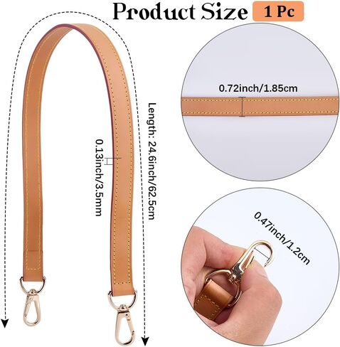 24.6 Inch Genuine Vachetta Leather Bag Strap Replacement Light Brown Leather Purse Handle 0.7 Inch Shoulder Handbag Strap with Golden Buckles for Women Multi Pochette Montaigne Accessories in Saudi Arabia
