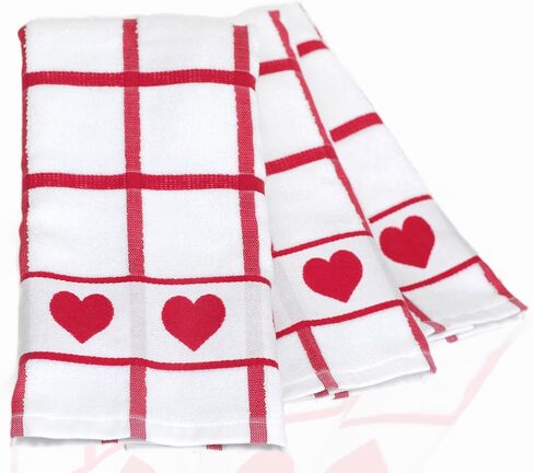 Valentines Kitchen Towels 100 Percent Cotton - 425GSM - Set of 3 – Super Absorbent Dish Towels – Red Valentines Hand Towels – Valentines Day Kitchen Towels – Valentines Day Decorations – 16x24 inches in Saudi Arabia