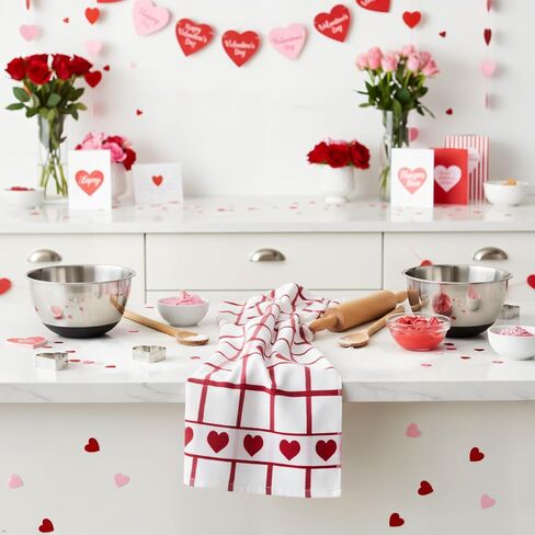 Valentines Kitchen Towels 100 Percent Cotton - 425GSM - Set of 3 – Super Absorbent Dish Towels – Red Valentines Hand Towels – Valentines Day Kitchen Towels – Valentines Day Decorations – 16x24 inches in Saudi Arabia
