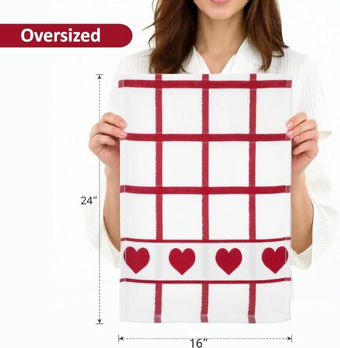 Valentines Kitchen Towels 100 Percent Cotton - 425GSM - Set of 3 – Super Absorbent Dish Towels – Red Valentines Hand Towels – Valentines Day Kitchen Towels – Valentines Day Decorations – 16x24 inches in Saudi Arabia