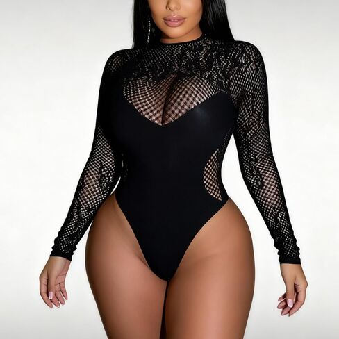 Women's Black Sheer Mesh Maid Costume Bodysuit with Lace Trim Nylon Form-Fitting Role Play Outfit for Couples Night and Romantic Evening in Saudi Arabia