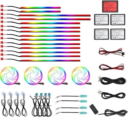 Dreamcolor Acrylic Interior Car Ambient Light Kit, Bphuny 18 in 1 593 LEDs Fiber Optic Multiple Modes Decoration Atmosphere Lights with Music Dynamic Rainbow Rhythm, RGB Neon Lights for All Cars in Kuwait