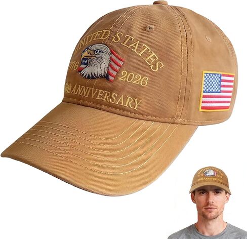 قبعة الذكرى السنوية الأمريكية الـ 250، قبعة بيسبول أمريكية قابلة للتعديل للرجال والنساء، قبعة تراثية مطرزة بالنسر التذكاري كاكي in Kuwait