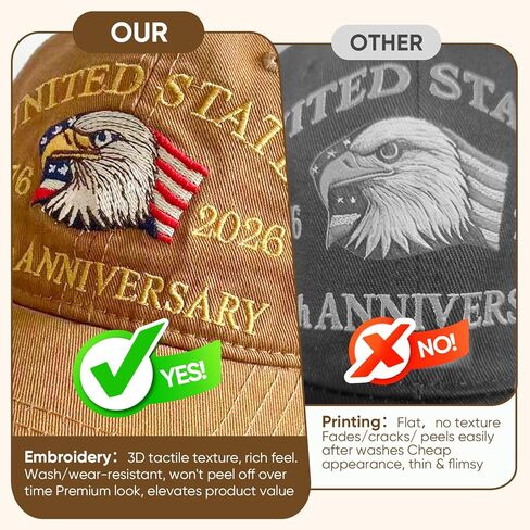 قبعة الذكرى السنوية الأمريكية الـ 250، قبعة بيسبول أمريكية قابلة للتعديل للرجال والنساء، قبعة تراثية مطرزة بالنسر التذكاري كاكي in Kuwait