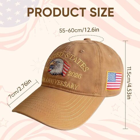 قبعة الذكرى السنوية الأمريكية الـ 250، قبعة بيسبول أمريكية قابلة للتعديل للرجال والنساء، قبعة تراثية مطرزة بالنسر التذكاري كاكي in Kuwait
