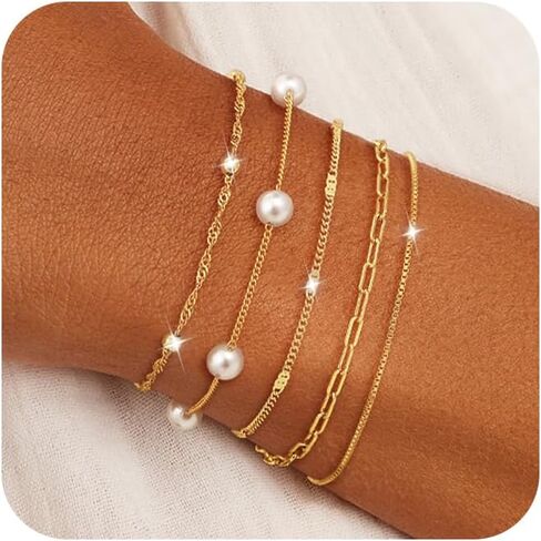 NECOCY 14K Gold Plated Bracelets for Women, Stackable Bracelet Stack Set Adjustable Charm Paperclip Chain Cuban Link Layered Waterproof Jewelry Sets Christmas Gifts for Love in Saudi Arabia