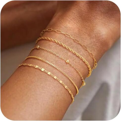 NECOCY 14K Gold Plated Bracelets for Women, Stackable Bracelet Stack Set Adjustable Charm Paperclip Chain Cuban Link Layered Waterproof Jewelry Sets Christmas Gifts for Love in Saudi Arabia
