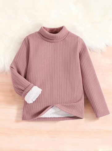 Girls Turtleneck Long Sleeve Thermal Tops Fleece Lined Ribbed Knit Pullover Warm Winter Base Layer Shirt in Saudi Arabia