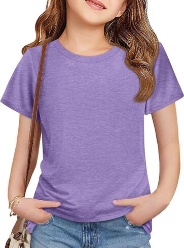 ZDC Girls Short Sleeve Shirts Kids Crewneck Soft T-Shirts Summer Tees 5-14 Years in Saudi Arabia