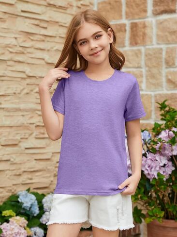ZDC Girls Short Sleeve Shirts Kids Crewneck Soft T-Shirts Summer Tees 5-14 Years in Saudi Arabia