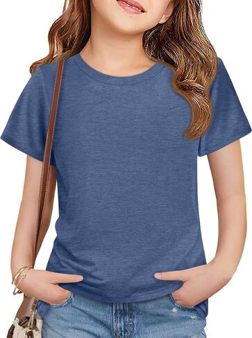 ZDC Girls Short Sleeve Shirts Kids Crewneck Soft T-Shirts Summer Tees 5-14 Years in Saudi Arabia