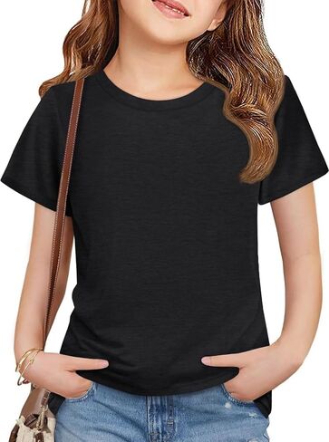 ZDC Girls Short Sleeve Shirts Kids Crewneck Soft T-Shirts Summer Tees 5-14 Years in Saudi Arabia