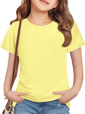 ZDC Girls Short Sleeve Shirts Kids Crewneck Soft T-Shirts Summer Tees 5-14 Years in Saudi Arabia