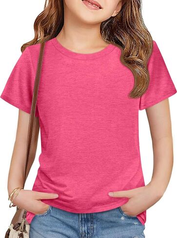 ZDC Girls Short Sleeve Shirts Kids Crewneck Soft T-Shirts Summer Tees 5-14 Years in Saudi Arabia