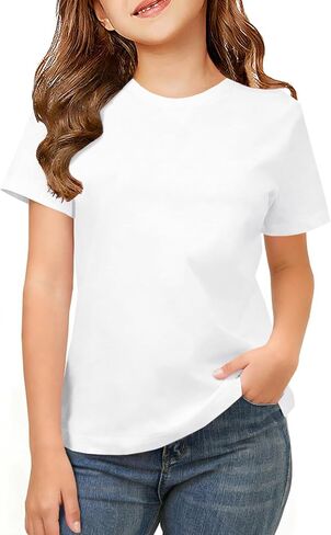 ZDC Girls Short Sleeve Shirts Crewneck T Shirts Kids Summer Tops Basic Tees 5-14 Years in Saudi Arabia